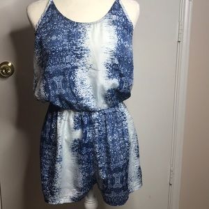 blue & white snake print strappy romper